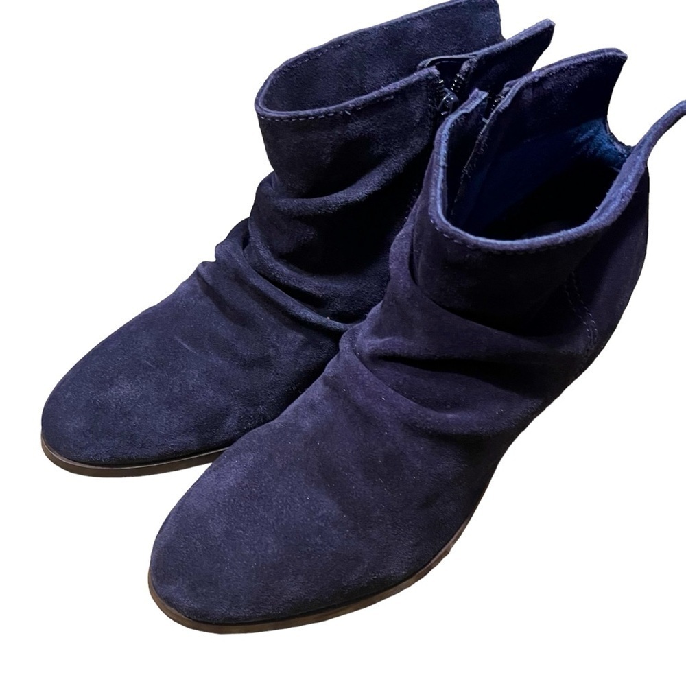 Diba Ankle Boots Navy Blue Leather Suede Round Toe Zip Block Heel Size 10M - Picture 1 of 9